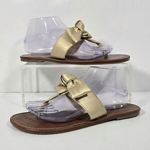 Anna & Ava Faux Leather Sandals Gold Bows Women's Size 9 Brown Romantic Coquette